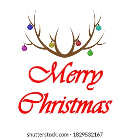 Deer antlers with Christmas balls, vector art illustration.