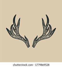 deer antlers classic vintage illustration design element