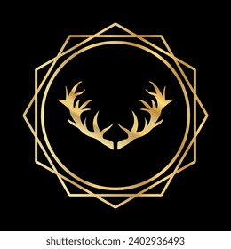 Deer antlers golden icon on a black background.