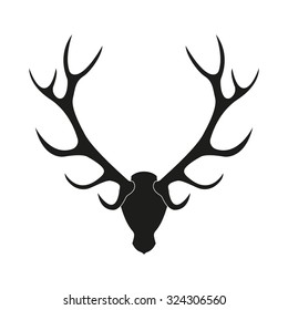 Deer antlers. Horns icon isolated on white background. Vector black silhouette.