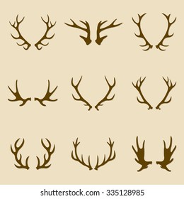 Deer antlers icon set. Horns icon collection. Vector illustration.