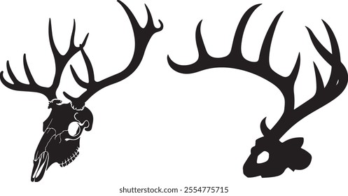 Deer antlers icon Silhouette, Big Buck Deer Antlers mammal, wild animal, wildlife, vector, illustration in black color, isolated on white background