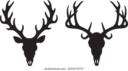 Deer antlers icon Silhouette, Big Buck Deer Antlers mammal, wild animal, wildlife, vector, illustration in black color, isolated on white background