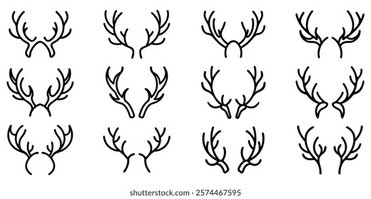 Deer antlers icons. Set of black deer antlers icons. Deer antlers silhouettes. Vector illustration