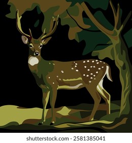 Deer with antlers, Illustration Vector, design art, logo