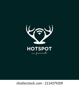 Deer antlers internet connection pin logo design Premium