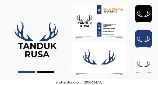 Deer antlers logo and business card design vector template