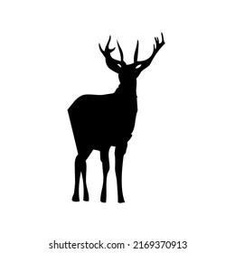Deer with antlers, mammal, wild animal, wildlife, vector, illustration in black color, isolated on white background