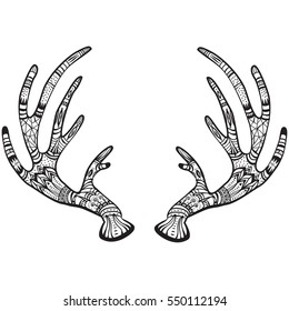 Deer antlers with native ornament 