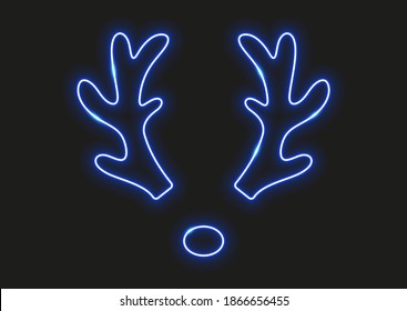Deer antlers in neon design. Neon sign. Luminous line in different colors.
