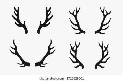 deer antlers rustic hand drawn vintage illustration vector elements set. stamp silhouette logo graphic design icons. wildlife deer horn shape  doodles simple resources