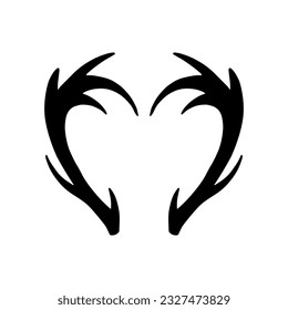 Deer antlers in the shape of a heart, silhouette