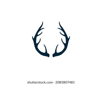 Deer antlers silhouette isolated on white background. Horns icon