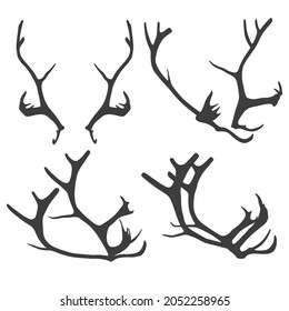 Deer antlers silhouettes isolated on white