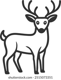 A deer with antlers stands in front of a white background. The deer is the main focus of the image, and its antlers are prominent. The image has a simple and clean design