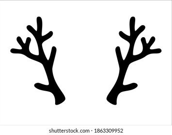 Deer Antlers - Vector Black Silhouette - Template For Logo Or Pictogram. Reindeer Antlers For A Christmas Costume, Hoop Or Holiday Mask.