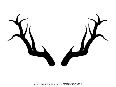 Hirschantler, Vektorgrafik. Handgezeichnete Silhouetten von Jagdtrophäen. Silhouette der Hörner eines wilden Elchs, Rotwild auf weißem Hintergrund. 