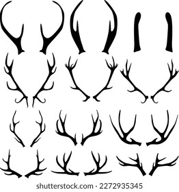 Deer Antlers vector set . Silhouettes of deer antlers