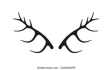 Deer antlers vector. Silhouette of the horns of a wild elk, roe deer on a white background. Hand drawn silhouettes of hunting trophies.