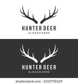 Deer Antlers and vintage deer head logo design.Logo for badge,deer hunter,adventure and wildlife.