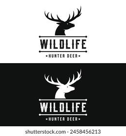 Deer Antlers and vintage deer head logo design.Logo for badge,deer hunter,adventure and wildlife.