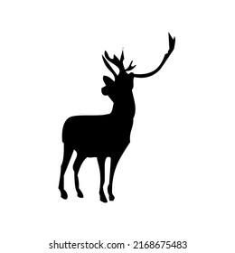 Deer with antlers, wild animal, wildlife, vector, illustration in black color, isolated on white background