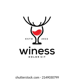 Deer Antlers wine glas Logo Vector Icon Illustration Stock