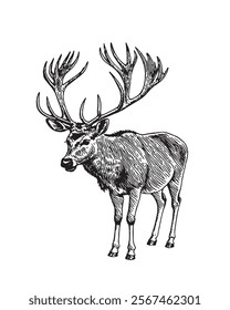 Deer from the Arctic and Subarctic, including both resident and migratory populations. Illustration