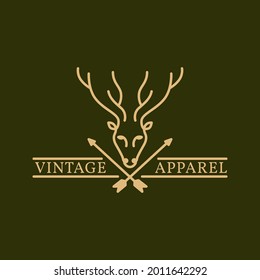 deer and arrow vintage monoline vector logo design