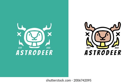 deer with astronaut helmet mascot cartoon. illustration for t shirt, poster, logo, sticker, or apparel merchandise.