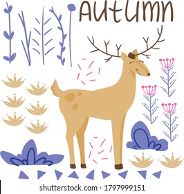 Deer with autumn elements and signature Autumn