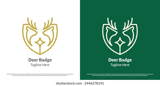 Deer badge logo design illustration. Silhouette badge emblem mark guard shield reindeer doe ruminant antelope zoo safari animal wildlife crest royal hunter club. Simple minimal minimalist palace.