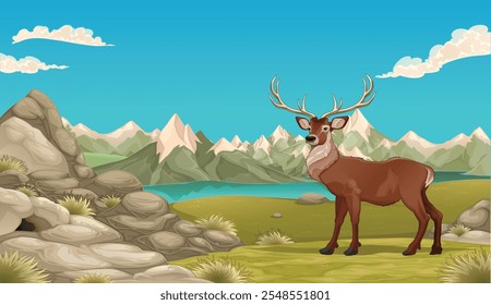 Deer and beautiful nature illustration