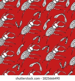 Deer beetle pattern. Coloring book for children and adults. Background with insect, beetle gorech. Beetles with small details. For textiles, coloring, banners, design paper. Autumn background, isolate
