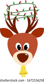 Deer with bell, illustration, vector on white background.