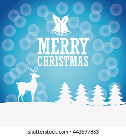 Deer, bell and pine tree icon. Merry Christmas. Vector graphic