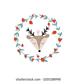 Deer and berry frame.
Nursery baby art, print and other. Decor elements for scrapbooking. Postcard, card and poster. For your design.
Vector and jpg. Clipart. All elements isolated.