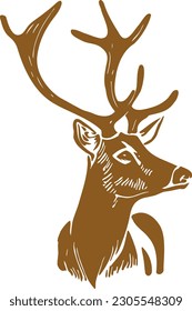 deer with big antlers in half height vector illustration engraving