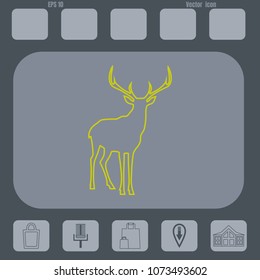  deer with big antlers silhouette line vector illustration on a gray cine-film background. Flat design style