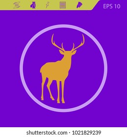  deer with big antlers silhouette vector illustration on a violet background. Flat design style