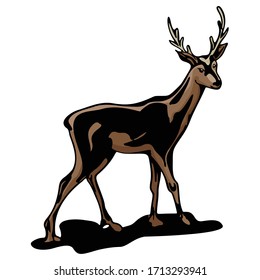 Deer with a big horn Cartoon Animal Vector Template
