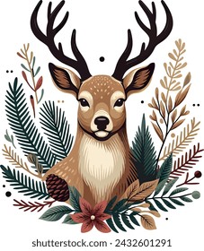 a deer with big horn, vector illustration isolated on a transparent background