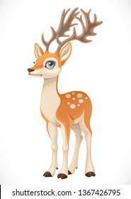 Deer with big horns and spotted back isolated on a white background