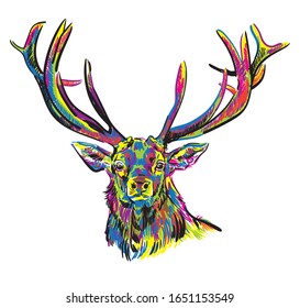 
Deer with big horns. Stylish multi-colored print.