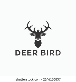 deer with bird logo design vector silhouette illustration