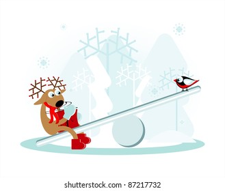 deer with bird on swing