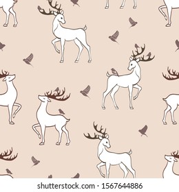 Deer with birds on a seamless background for design