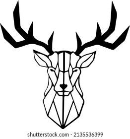 deer black horned deer vector drawn in lines