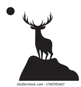 Deer black silhouette on white background. Vector illustration eps10.