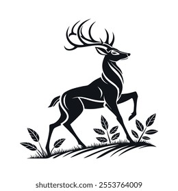 Deer black vector silhouette  with while Background art